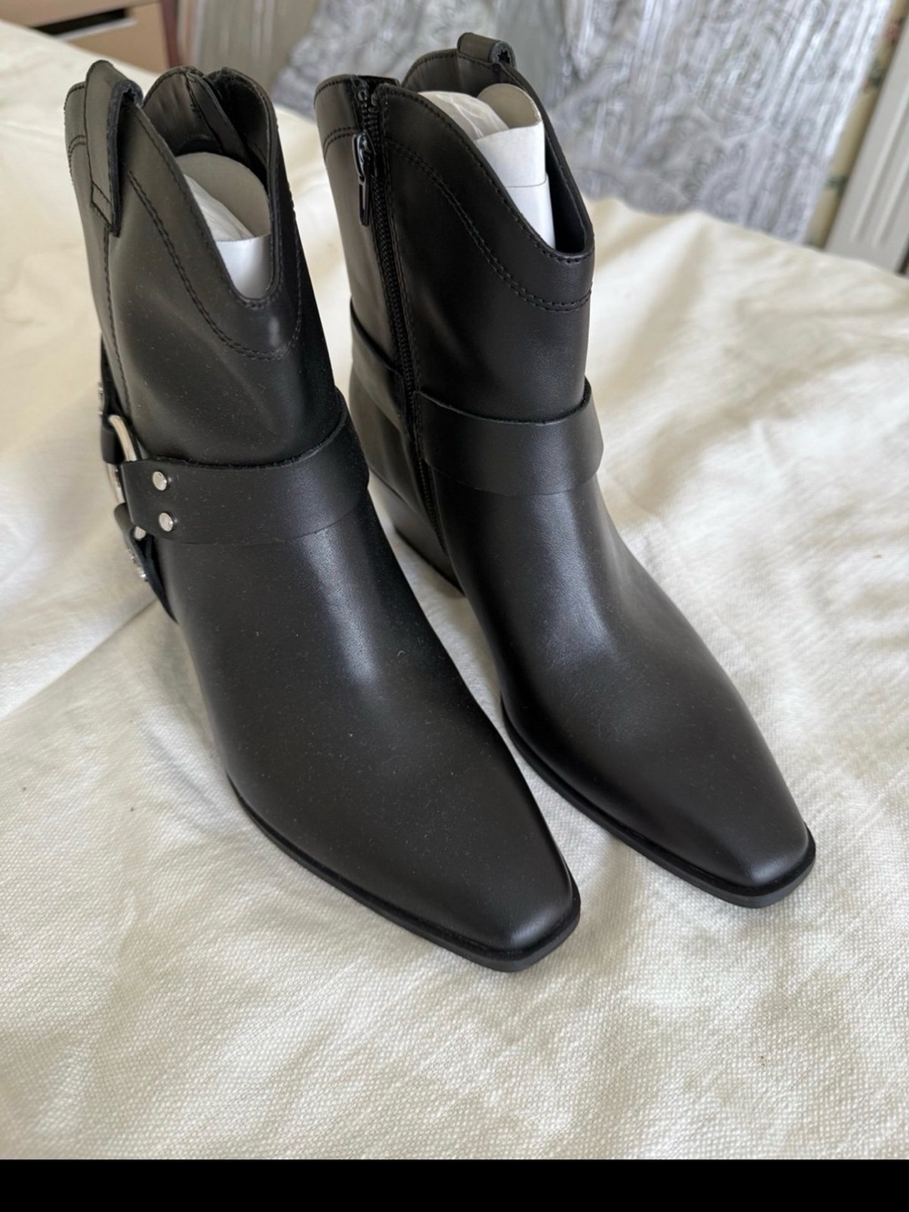 Classic Black Pointed Ankle Booties with Buckle Strap